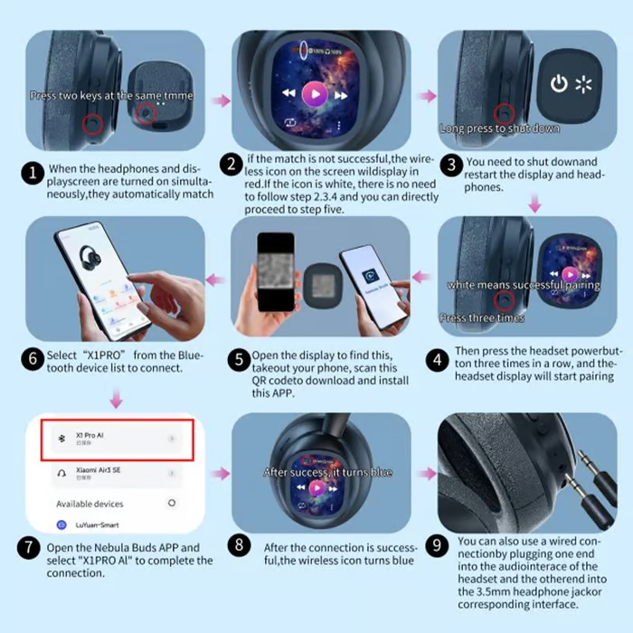 ✨Today's Special✨HYUNDAI X1 Pro Wireless Headphones with Translator and LCD Touch Screen